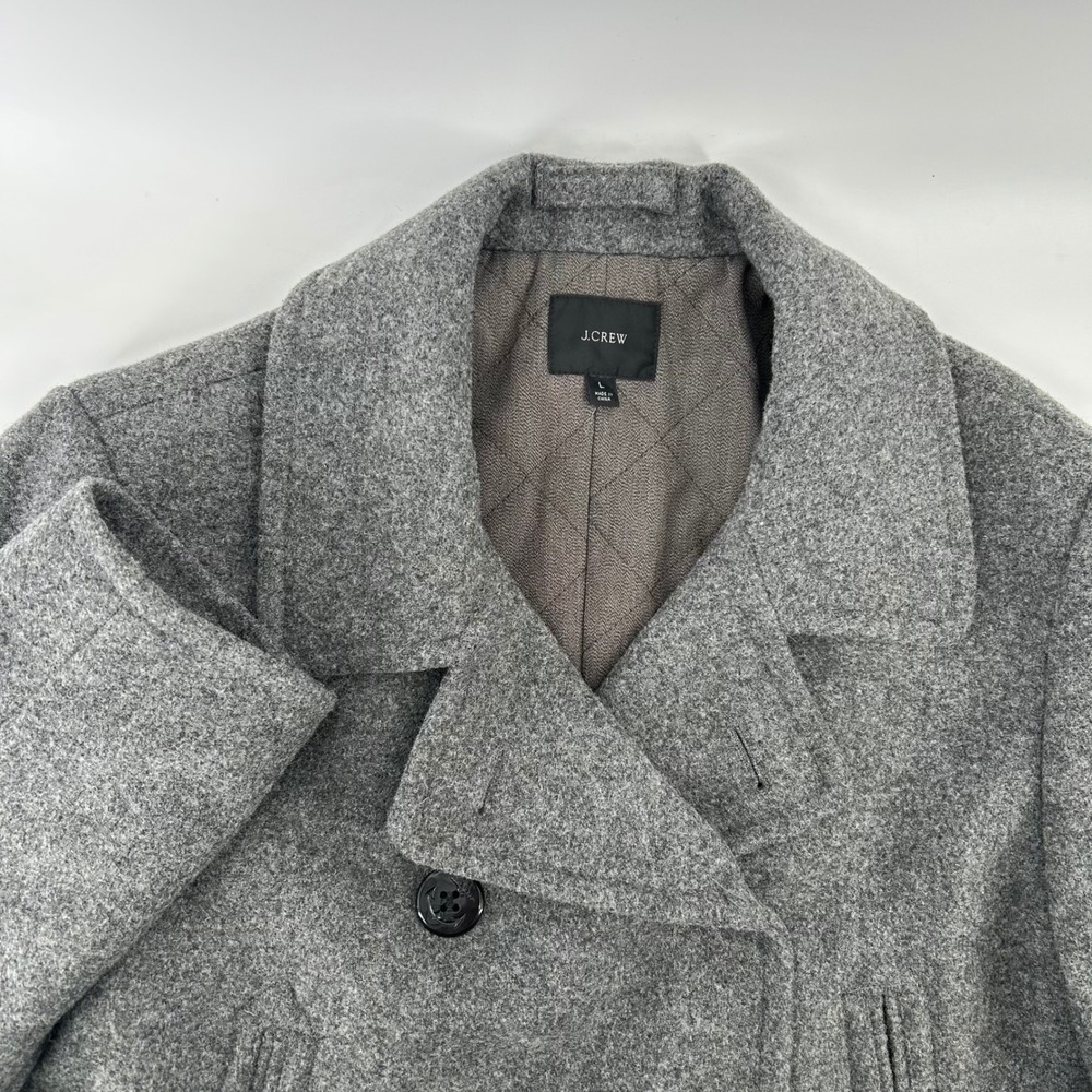 J.Crew Pea Coat Mens Large Gray Wool Blend Double Breasted Anchor Button Winter